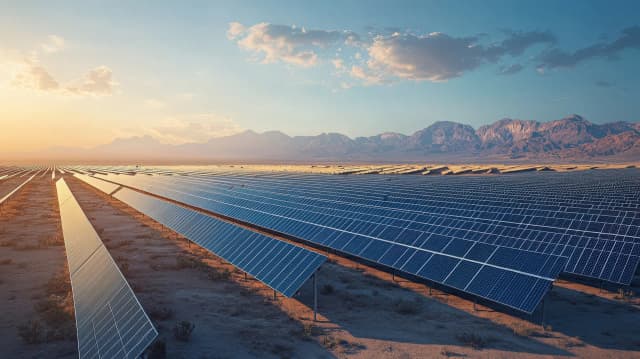 Expansive solar farm under a clear sky