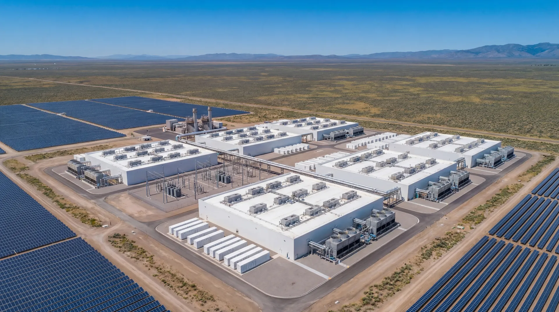 Aerial view of large-scale energy infrastructure